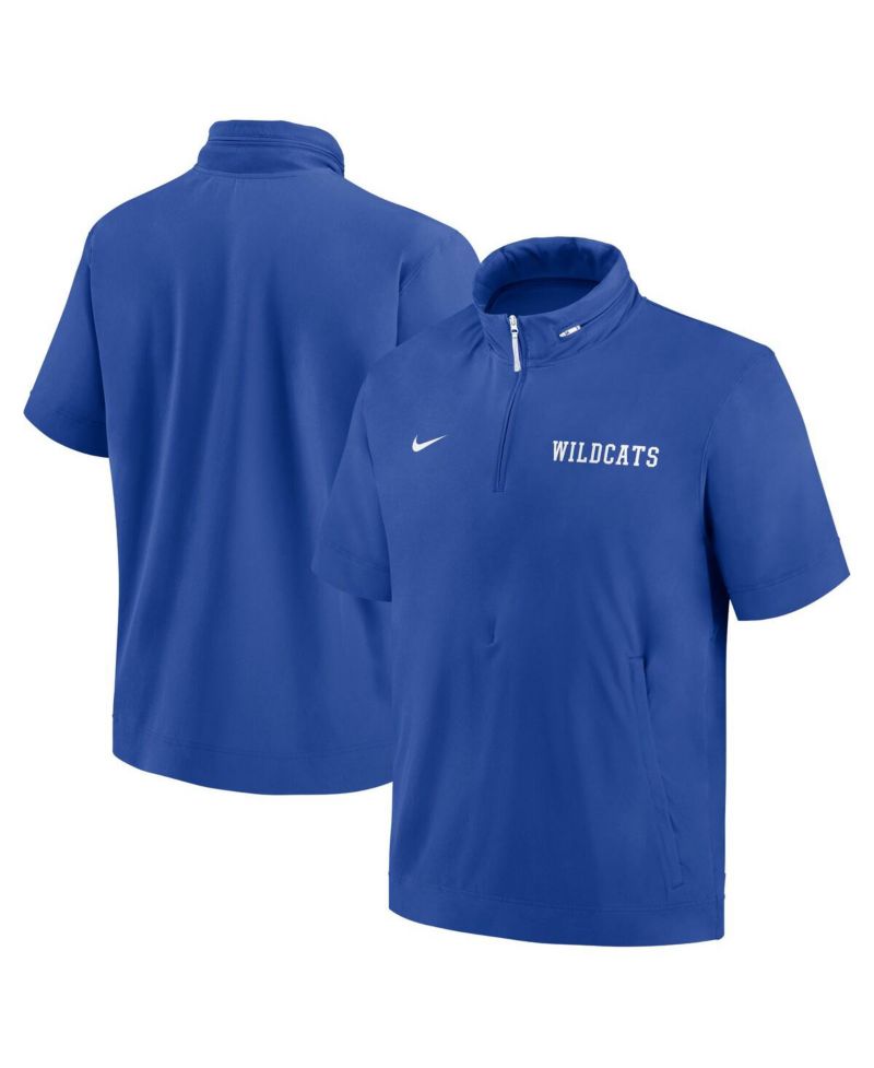 Men's Royal Kentucky Wildcats 2024 Sideline Coach Short Sleeve Half-Zip Hoodie Jacket