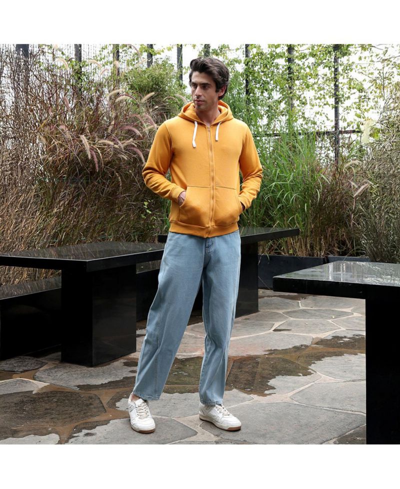 Men's Mustard Yellow Zip-Front Regular Hoodie