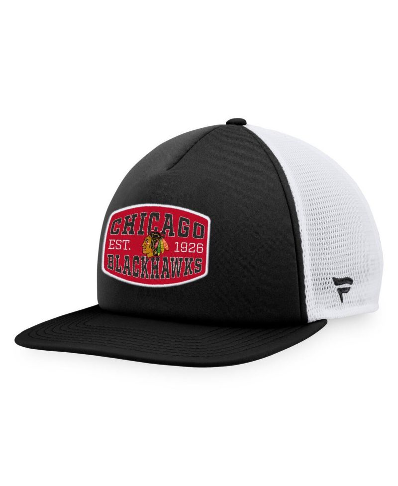 Men's Black, White Chicago Blackhawks Foam Front Patch Trucker Snapback Hat