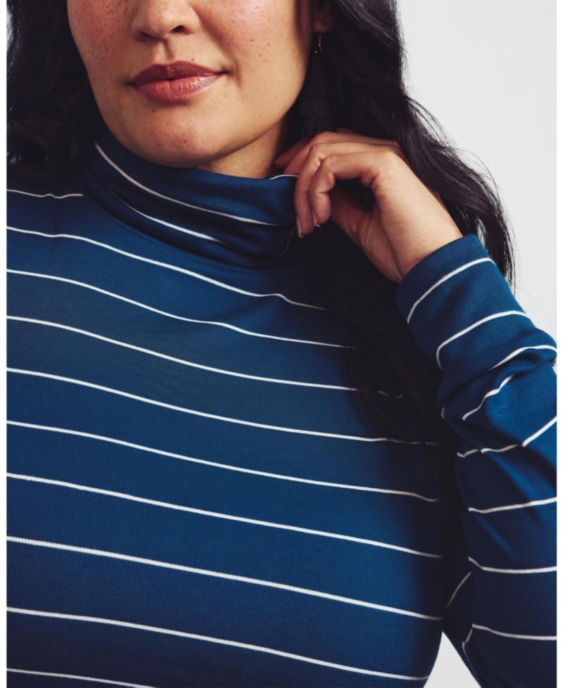 Plus Size Fine-Rib Striped Turtleneck