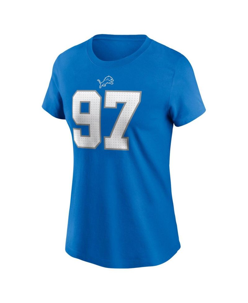 Women's Aidan Hutchinson Blue Detroit Lions Player Name & Number T-Shirt