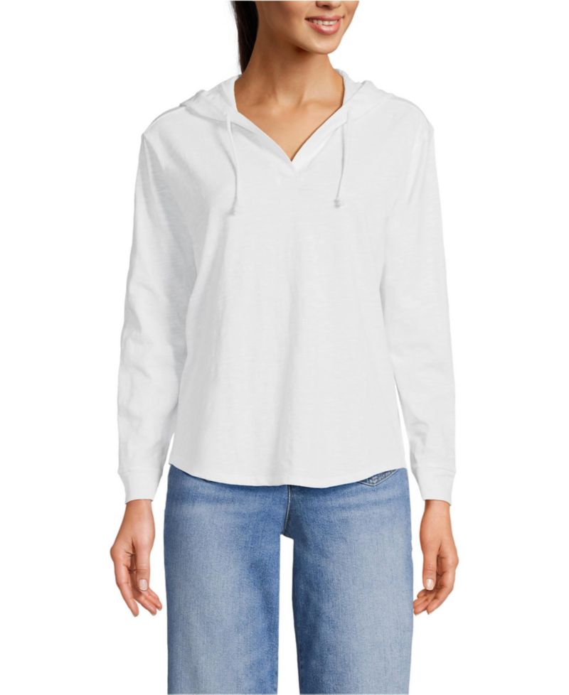 Women's Long Sleeve Slub Hooded Popover Top