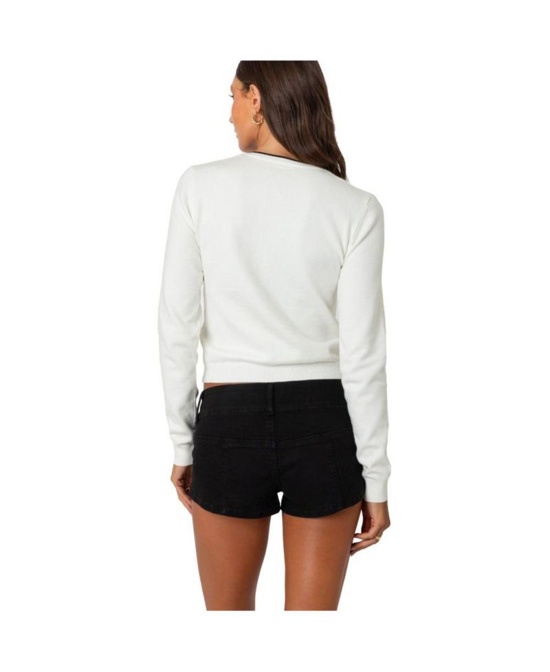 Women's Contrast Bow Knit Cardigan