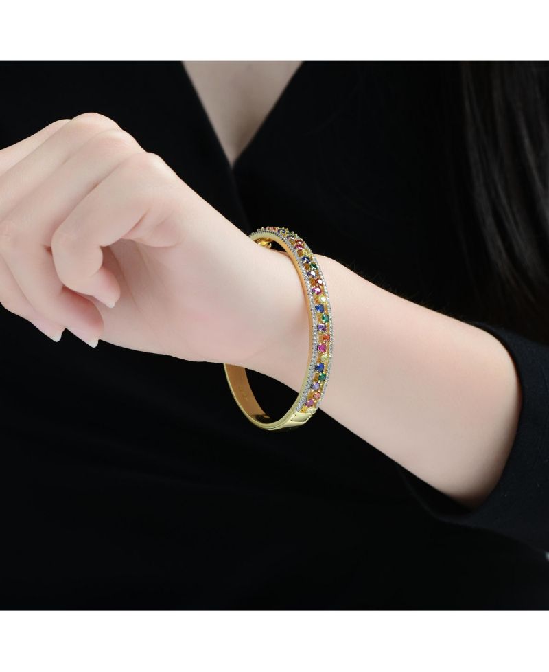 Plated with Round Clear & Multi-Colored Cubic Zirconia Bangle Bracelet