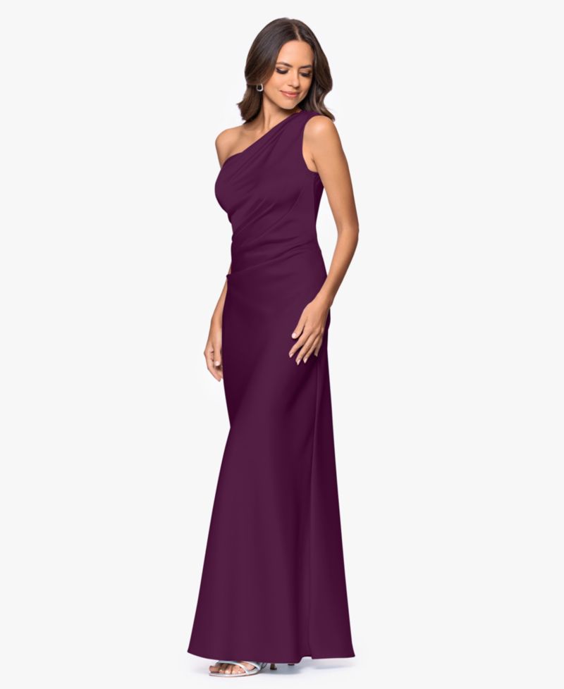 Petite One-Shoulder Draped Evening Gown