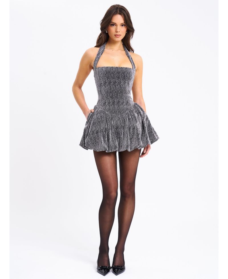Women's Naomie Crystal Embellished Bubble Hem Halter Mini Dress