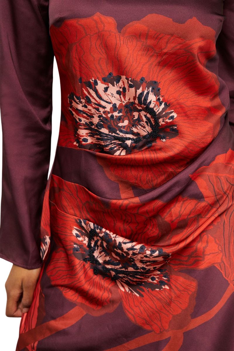 Women's Floral Placement Print Satin Midi Dress