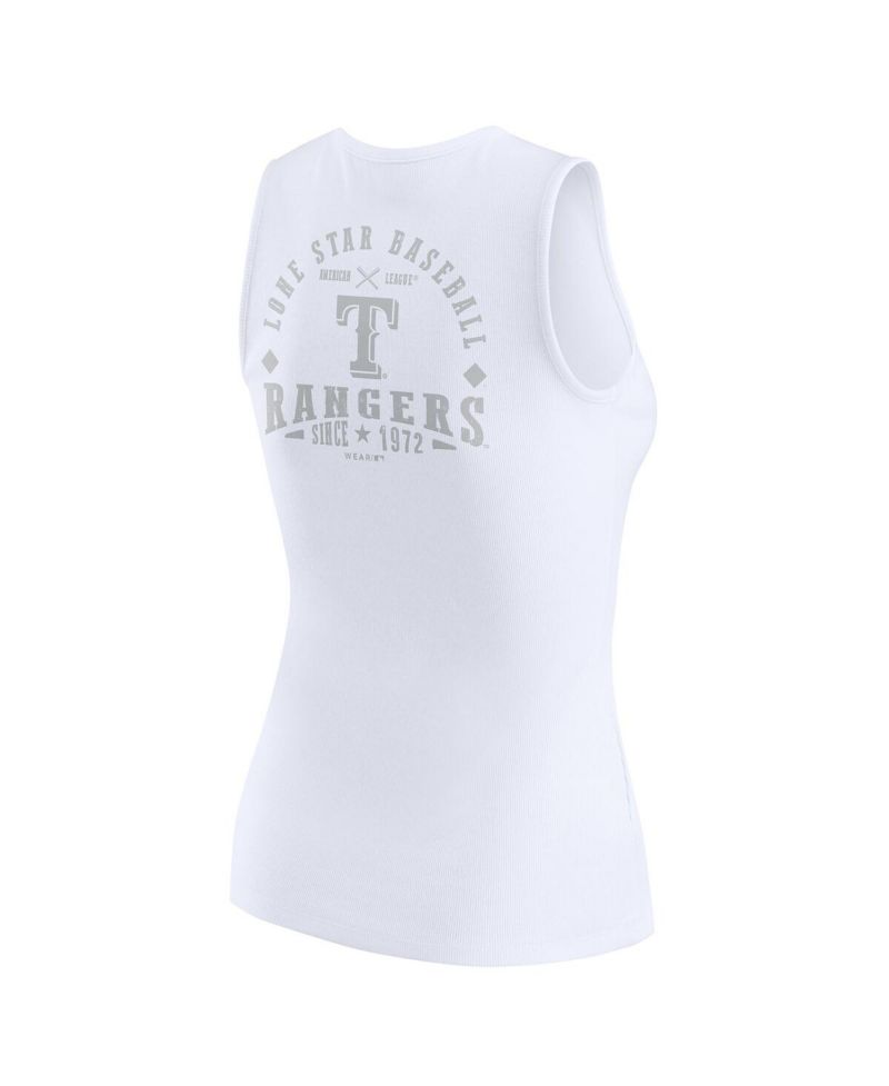 Women's White Texas Rangers Rib-Knit Henley Tank Top