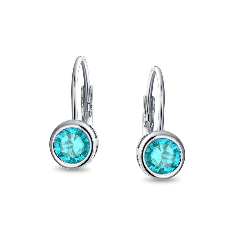 Classic .50CT Purple CZ Solitaire Drop Earrings Sterling Silver Leverback