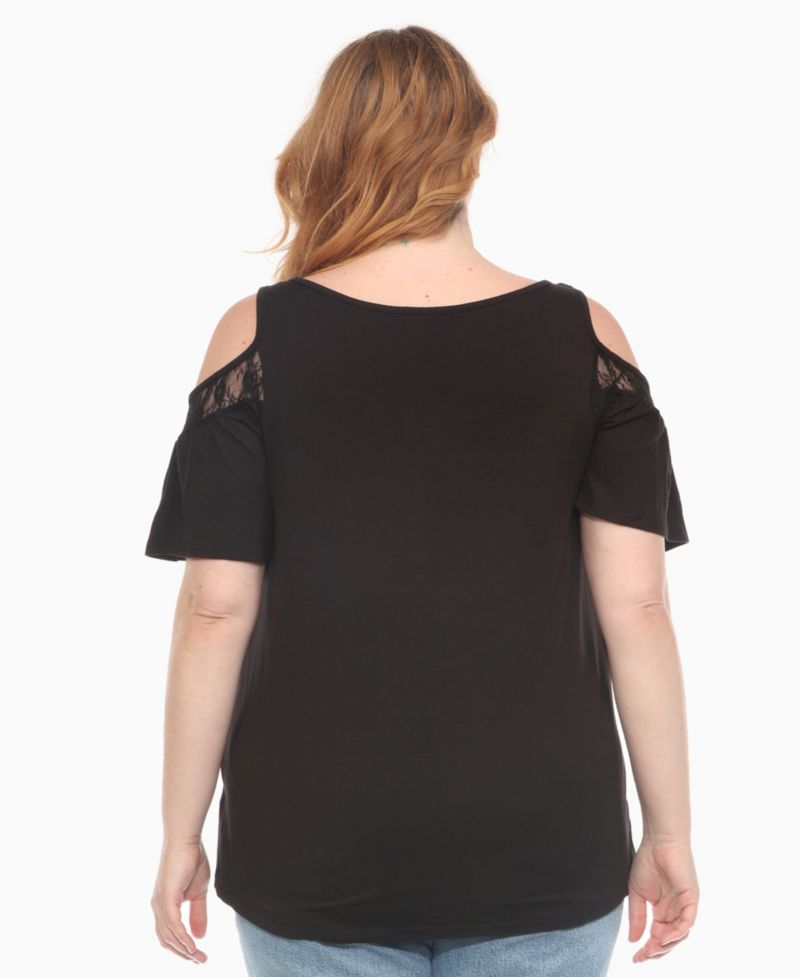 Plus Size Cold Shoulder Lace Trim Knit Top