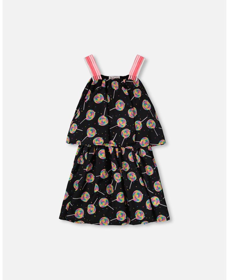 Little Girls Woven Dress Lollipop Print