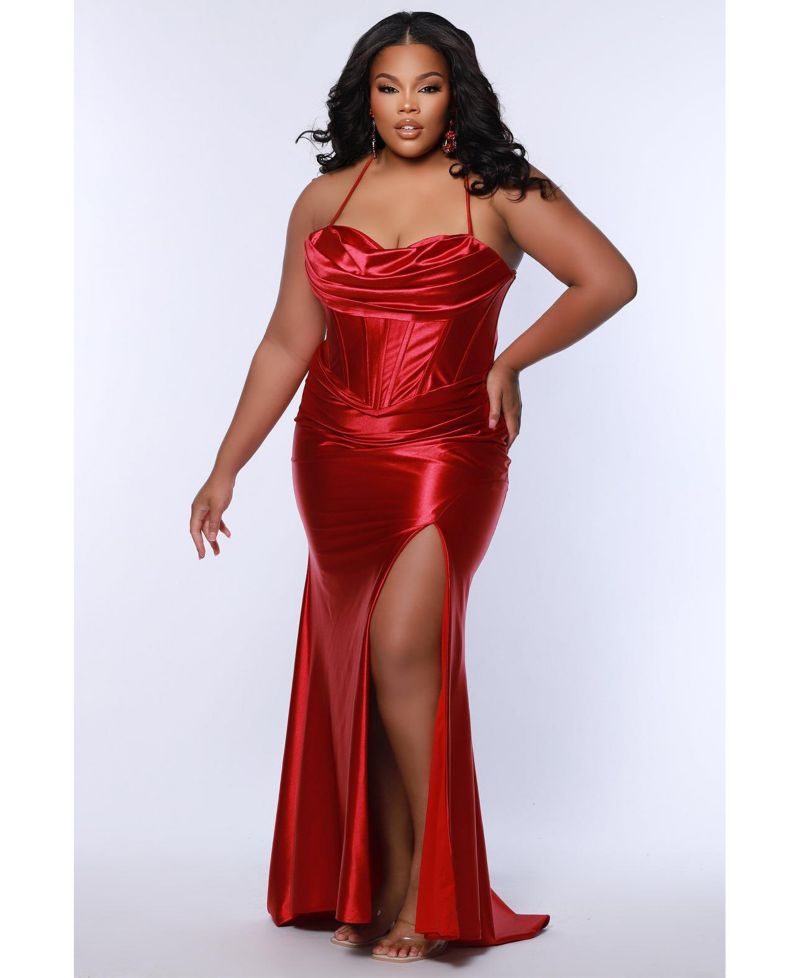 Women's Pleated Draped Sweetheart Neckline Slim Fitted Plus Size Gown