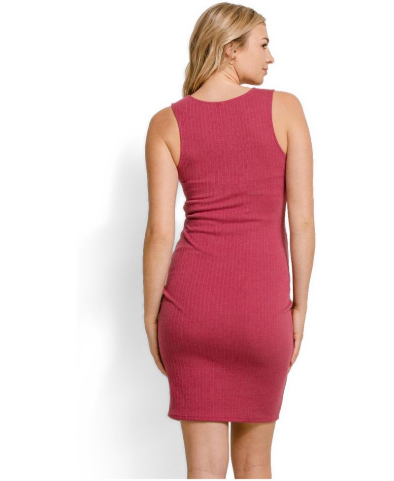 Women's Sleeveless Ribbed Bodycon Mini Dress with Split Neck