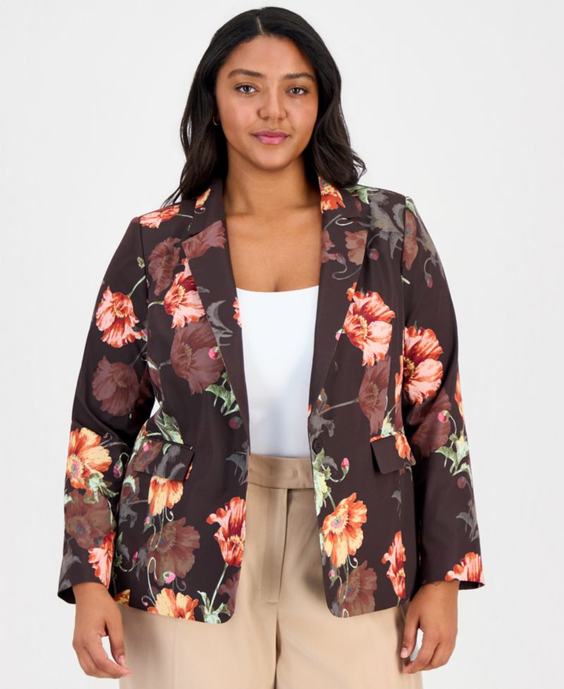 ASL Plus Size Printed One-Button Blazer