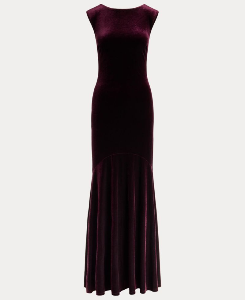 Women's Velvet Boatneck V-Back Gown