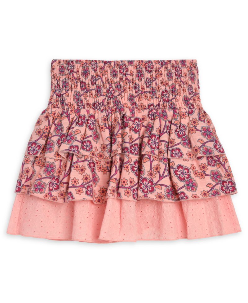 Girls' 7-16 Floral-Print Tiered Ruffle Mini Skirt