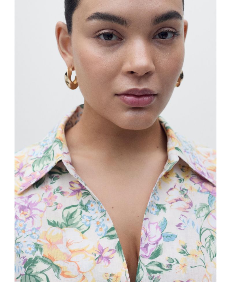 Women's Knotted Floral Linen Shirt