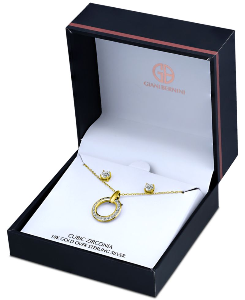 2-Pc. Set Cubic Zirconia Circle Pendant Necklace & Stud Earrings