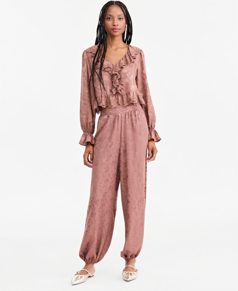 Petite Pull-On High-Rise Satin Jacquard Balloon Pants