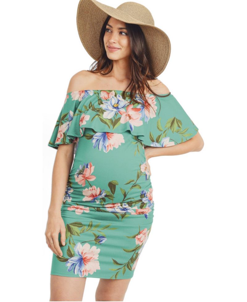 Women's Floral Off-the-Shoulder Ruffle Bodycon Dress