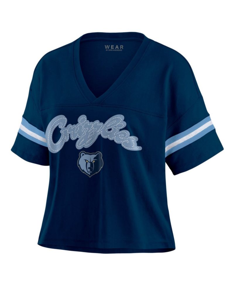 Women's Navy Memphis Grizzlies Plus Size Color Block Boxy V-Neck T-Shirt