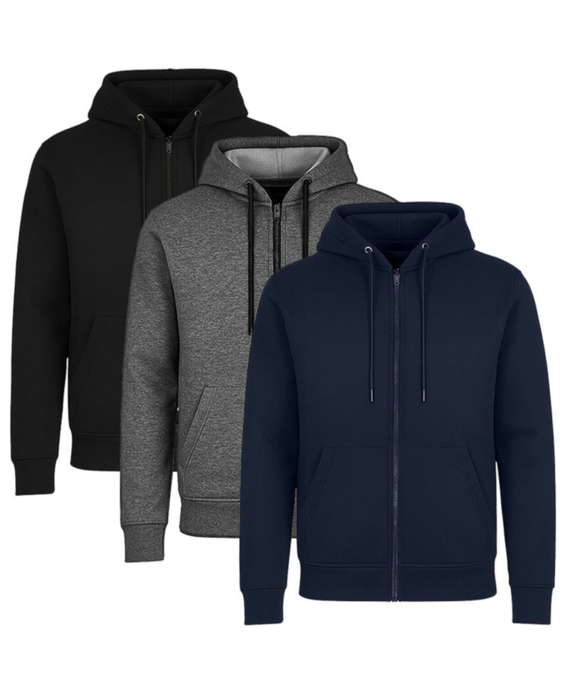 Men's Lined Full-Zip Hoodie, 3-Pack