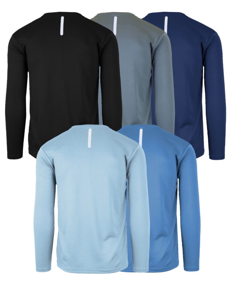 Men's Long Sleeve Moisture-Wicking Performance Crew Neck Tee -5 Pack