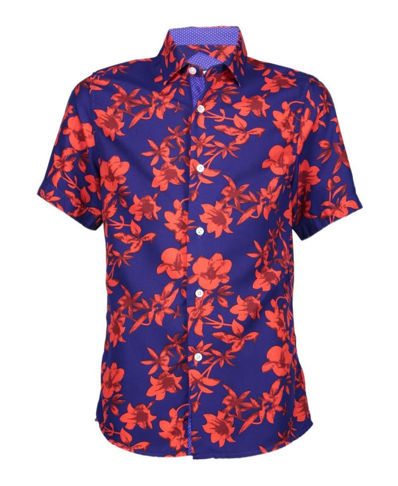 Little Boys Navy Floral Short Sleeve Button Down Shirt