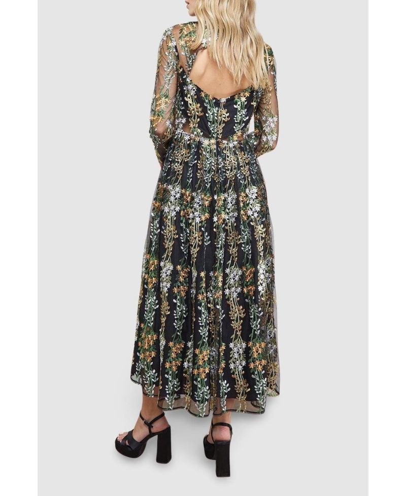 Women's Open Back Long Sleeve Midi Dress