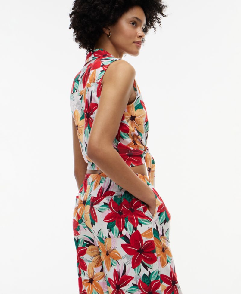 Women's Printed Linen-Blend Pants