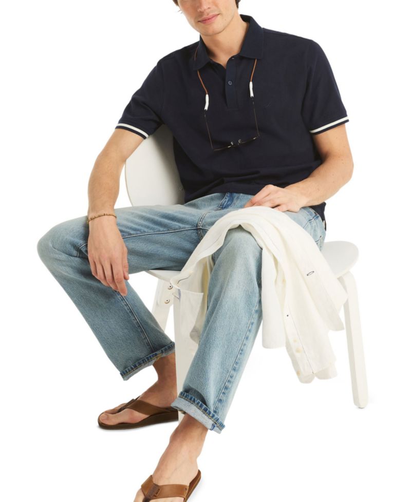 Men's Short-Sleeve Compact Seersucker Polo Shirt