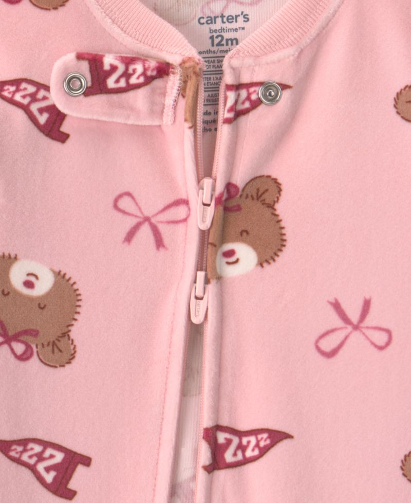 Baby Girls' Bears & Bows Snug-Fit 2-Way Zip Footed Pajamas