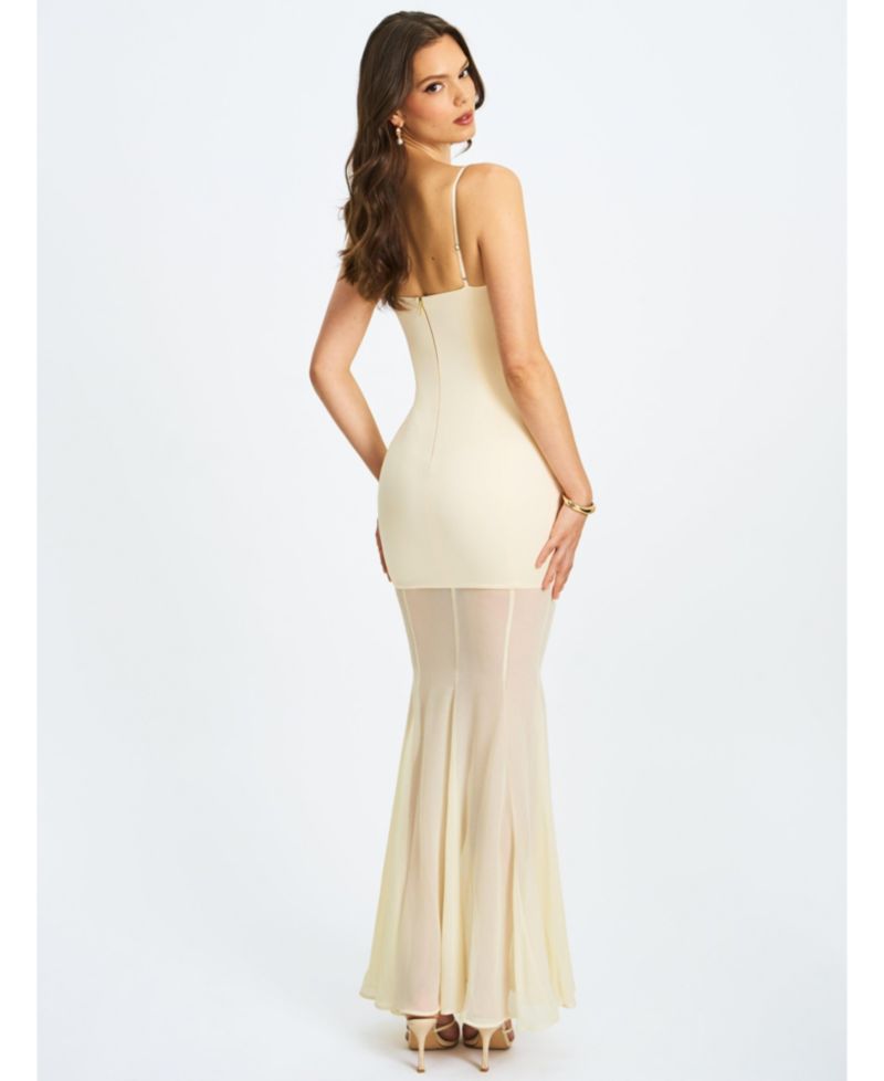 Women's Zayne Butter Yellow Ruch Breast Chiffon Mermaid Maxi Dress