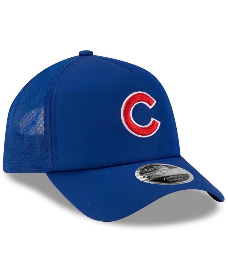 Men's Royal Chicago Cubs 2026 Batting Practice Apex 9FORTY Adjustable Trucker Hat