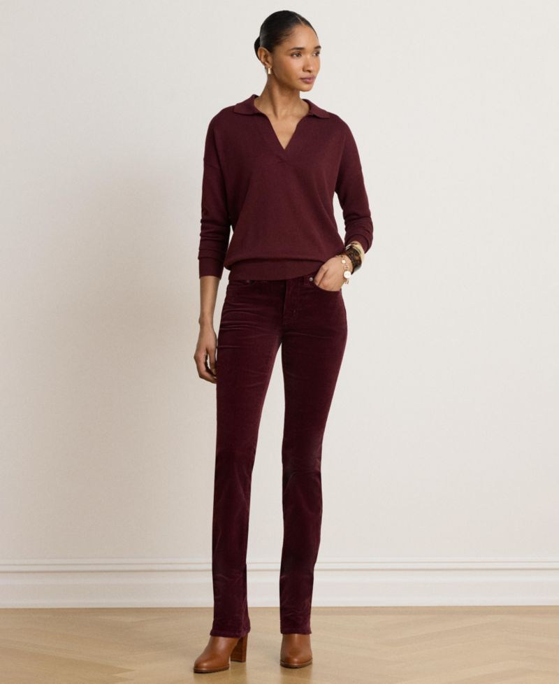 Women's Polo V-Neck Long-Sleeve Sweater