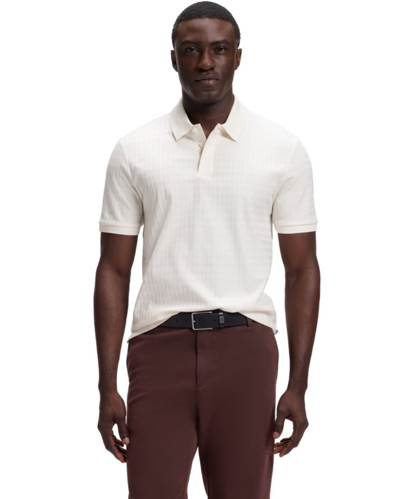 Men's Cotton Geometric-Jacquard Polo Shirt