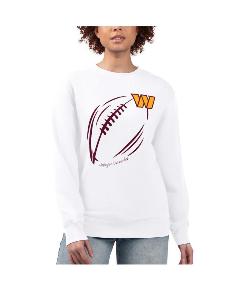 Women's White Washington Commanders Football Logo Graphic Fleece Tri-Blend Pullover Sweatshirt