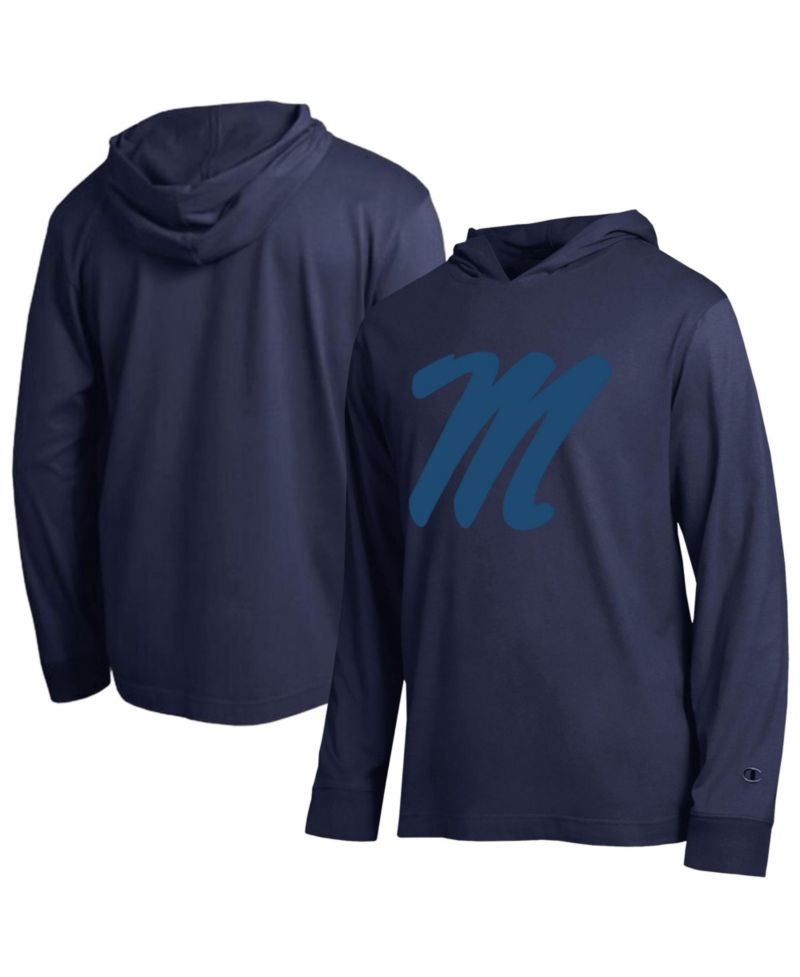Men's Navy Ole Miss Rebels Tonal All-Star Long Sleeve Hooded T-Shirt