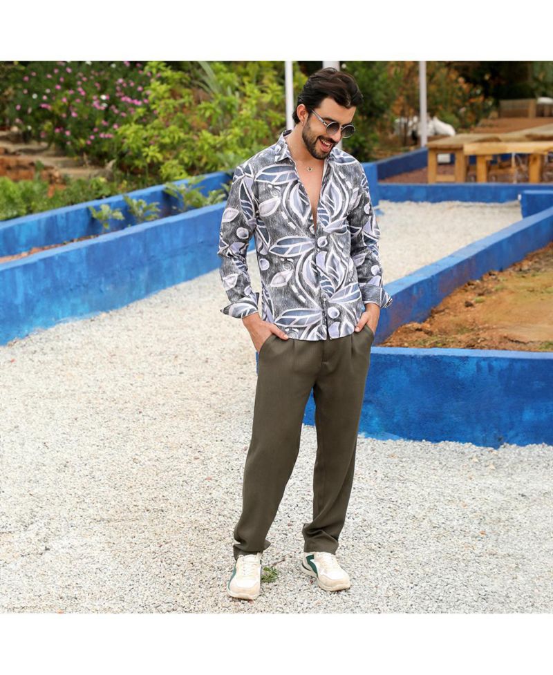 Men's Charcoal Grey & Prussian Blue Marble Foliage Shirt