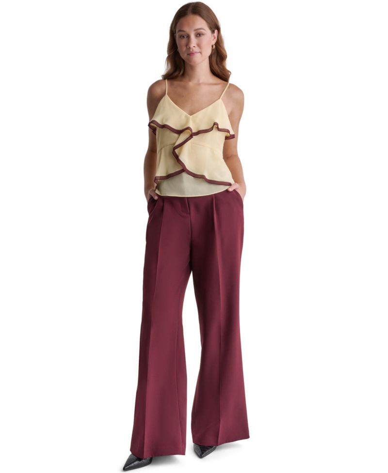 Women's V-Neck Ruffle Front Contrast Trim Tank Top
