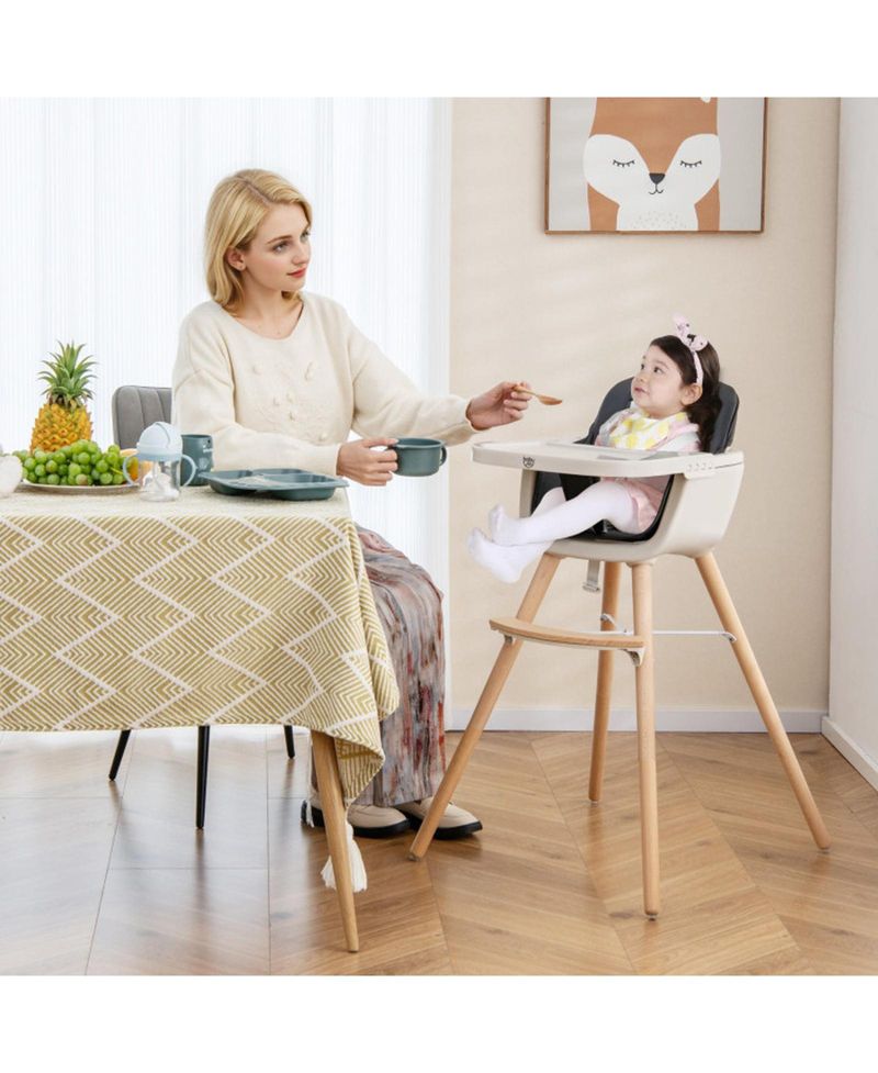 Baby 3-in-1 Convertible Wooden Baby High Chair with Cushion