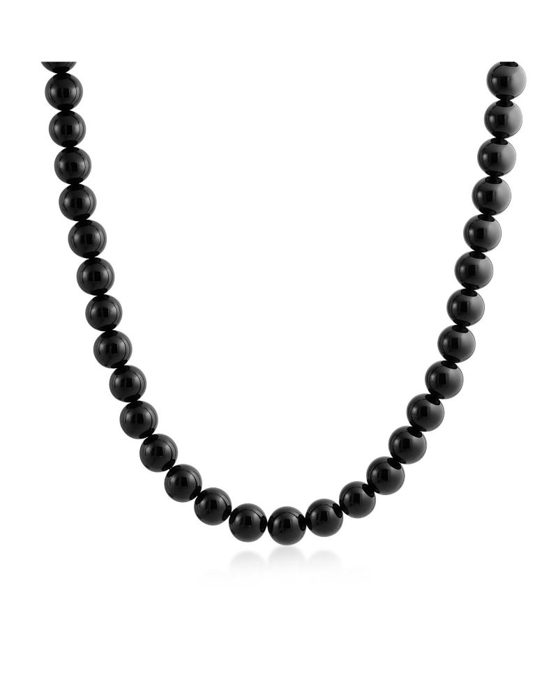 Black Onyx Semi-Precious Ball Bead Strand Necklace Beaded Toggle Clasp 19"