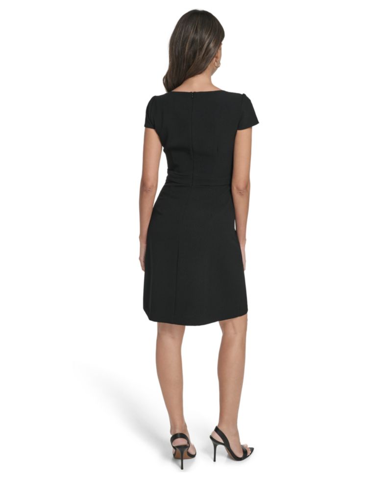 Women's Signature Stretch Cap-Sleeve Fit And Flare Dress