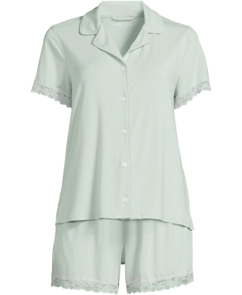 Plus Size Cooling Lace-Trim Top and Shorts 2-Piece Pajama Set, 4" Inseam
