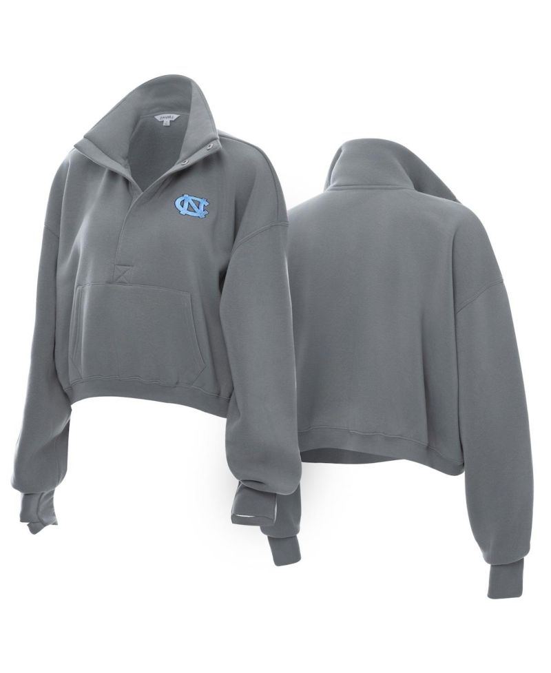 Women's Gray North Carolina Tar Heels Cropped Powerhouse Half-Snap Sweatshirt