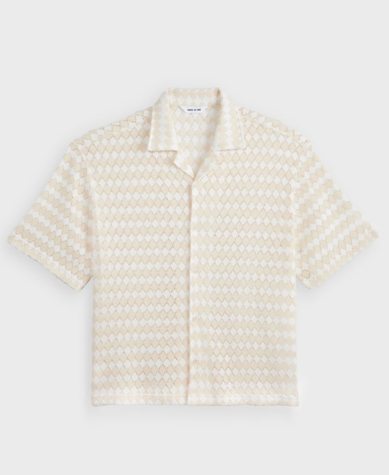 Men's Diamond-Crochet Camp Shirt