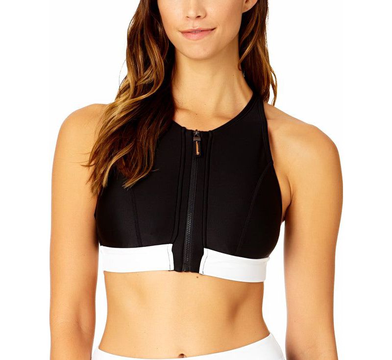 Women's Optical Illusion Zip Longline Bra Swim Top