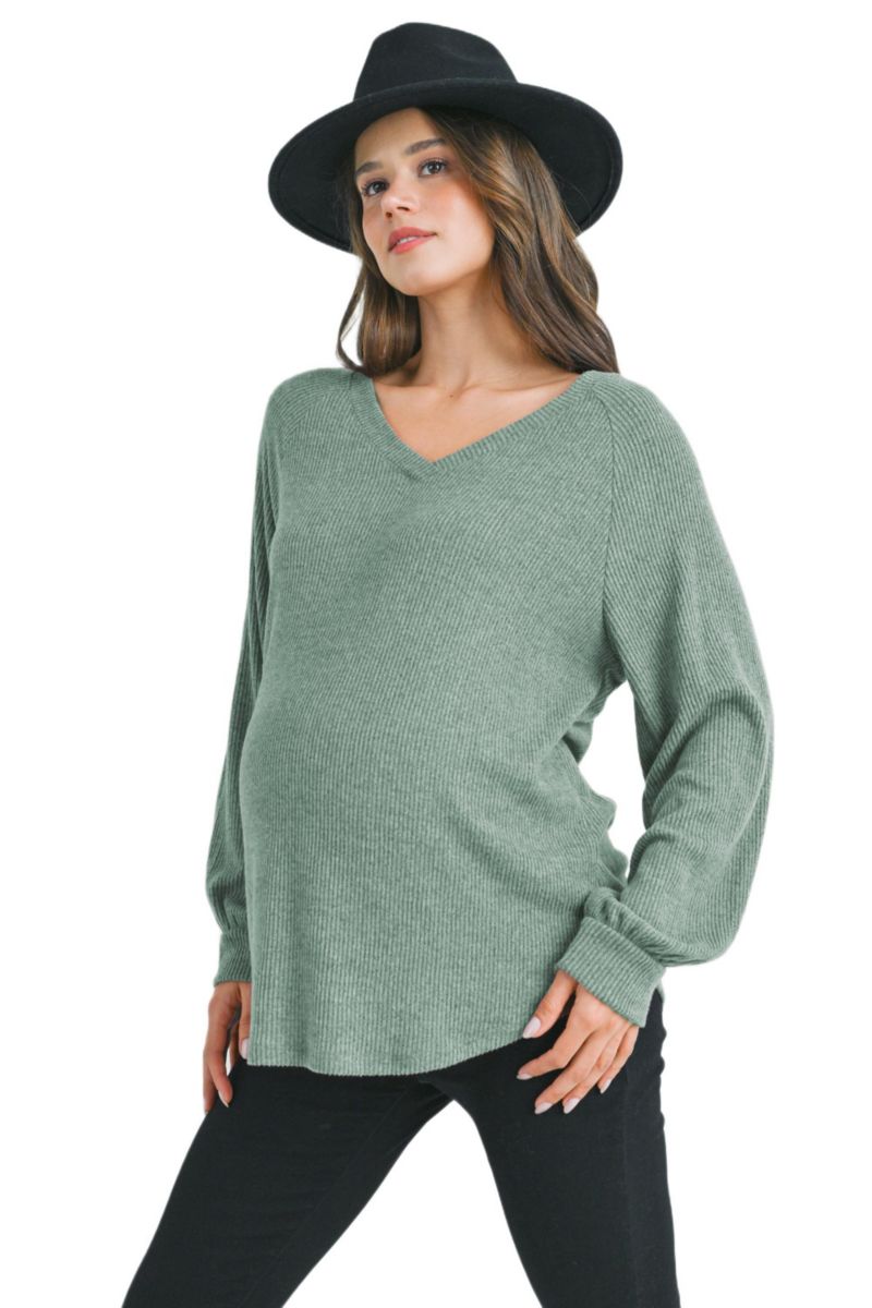Maternity Ribbed Long Sleeve V Neck Sweater