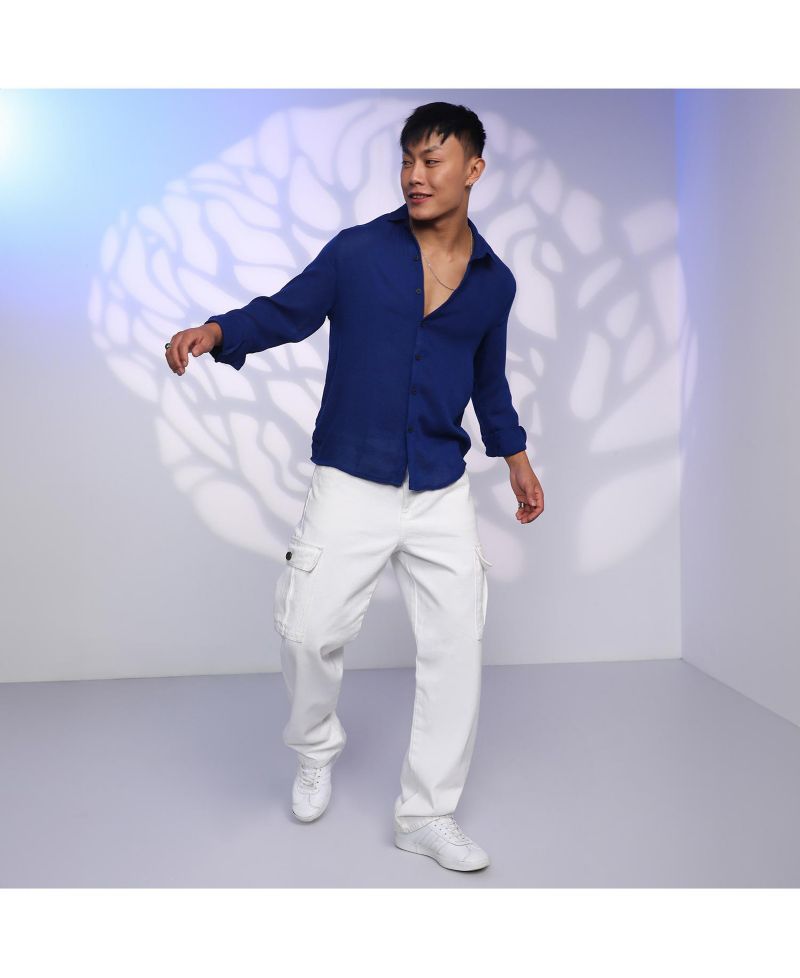 Men's Indigo Blue Solid Woven Shirt