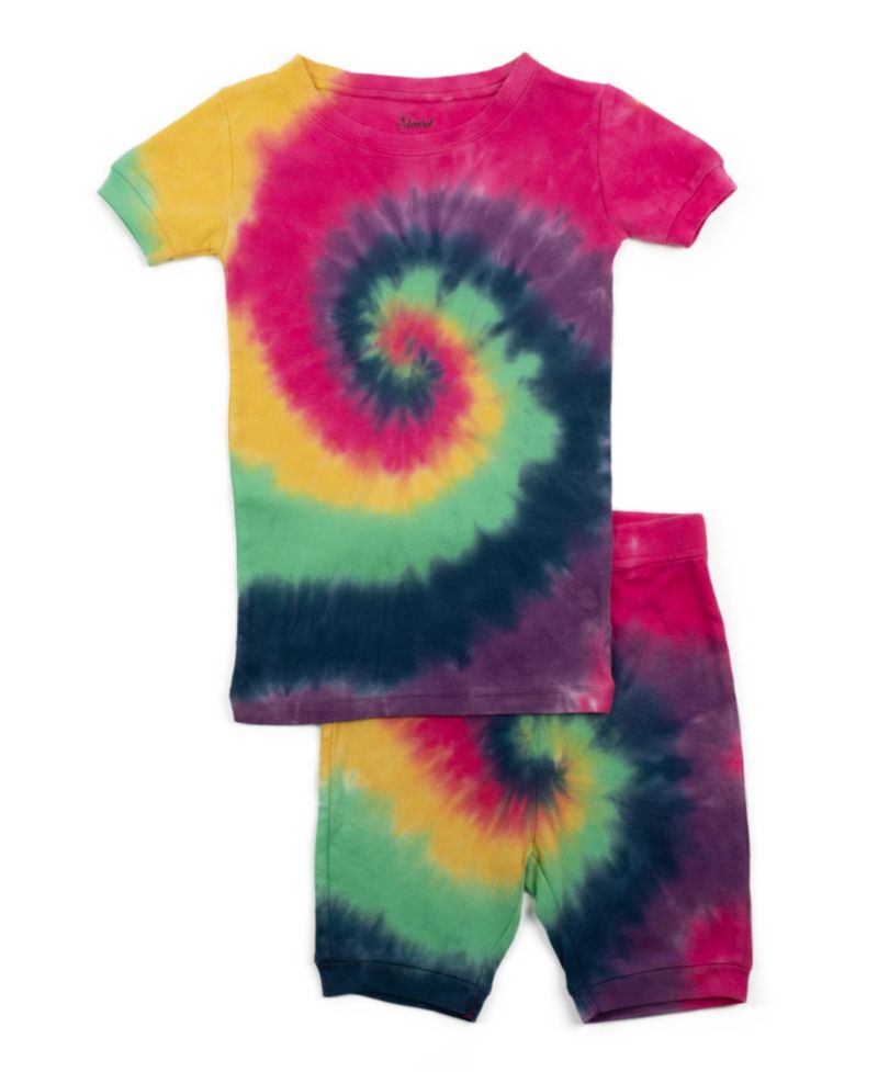 Toddler Matching Family Two Piece Cotton Short Sleeve Shirt and Shorts Tie Dye Pajamas.